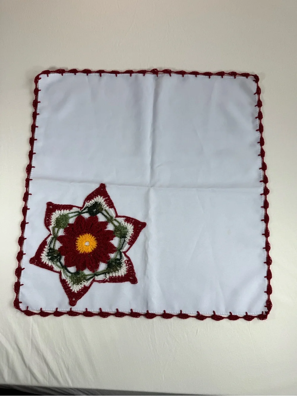 Mexican Napkin Servilleta Handwoven Crochet Red Poinsettia Nochebuena Star Motif